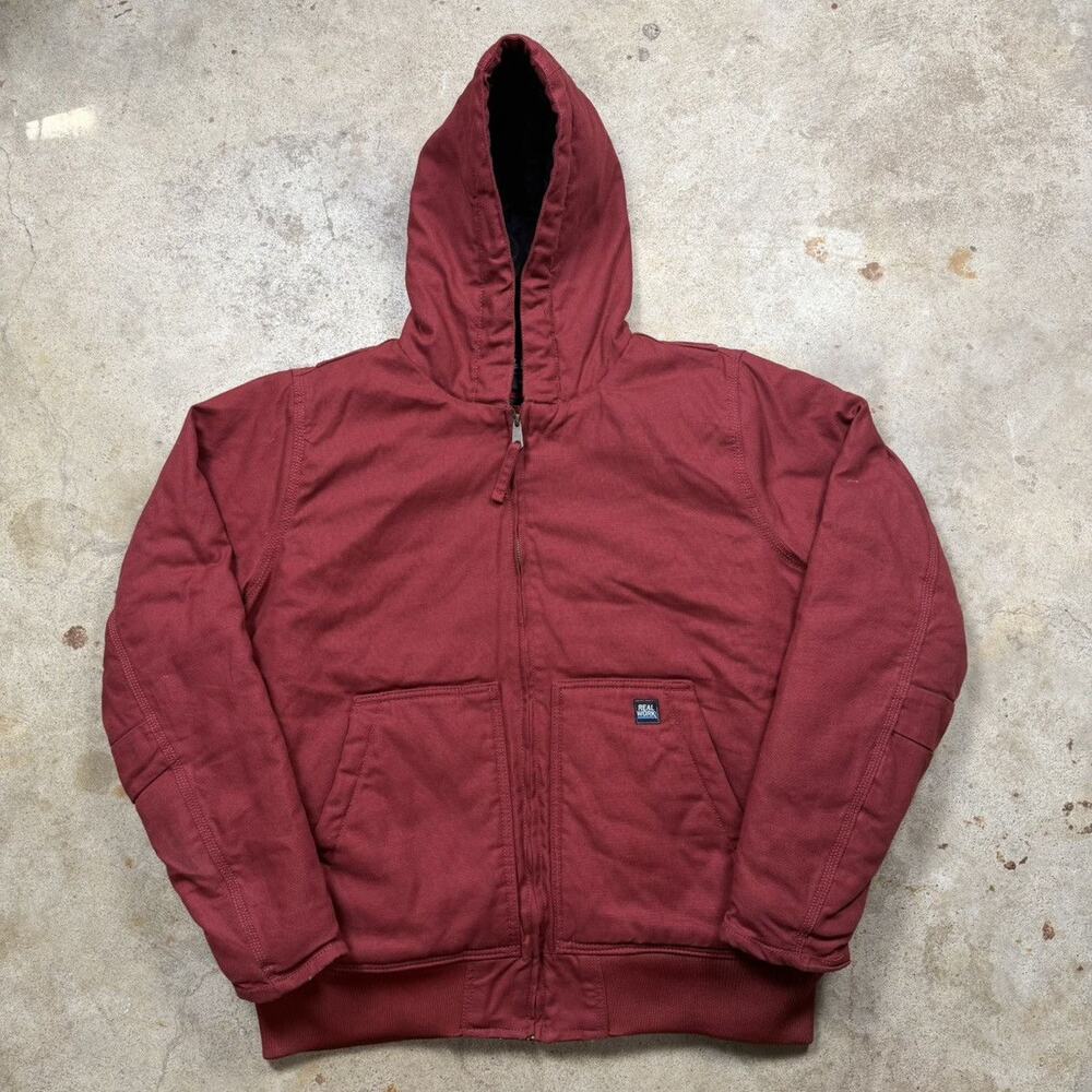 Red Canvas Real Work Carhartt Style Hooded Workwear Jacket Size L